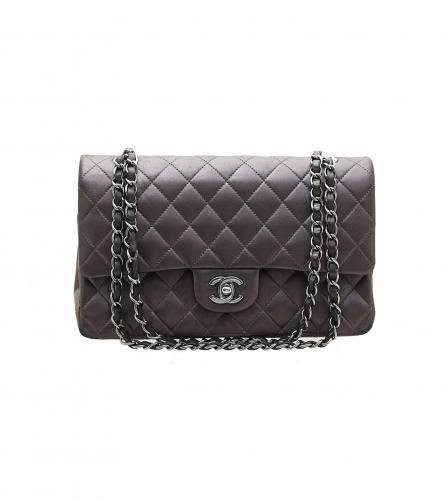 CHANEL LAMBSKIN QUILTED MEDIUM DOUBLE FLAP GRAY