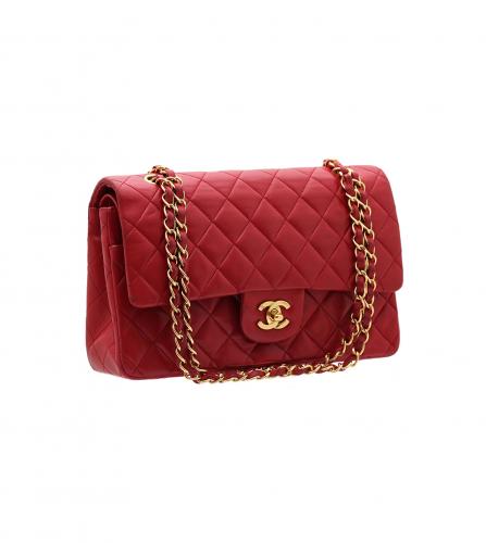 CHANEL LAMBSKIN QUILTED MEDIUM DOUBLE FLAP RED