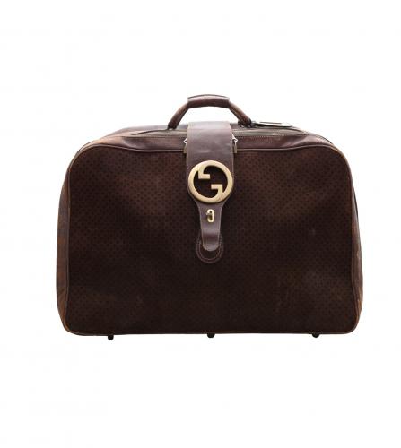 GUCCI GG BROWN SUEDE BOSTON BAG