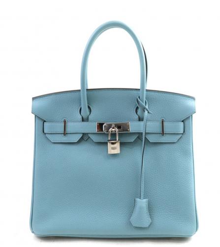 HERMES Birkin  30 taurillon clemence blue sun