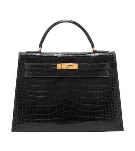 Hermes Kelly 32 Porosus Black