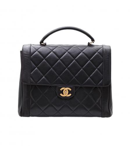CHANEL BLACK FLAP BAG WITH TOP HANDLE