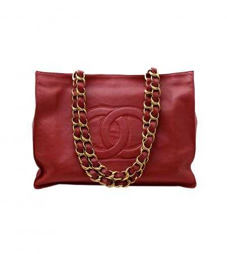 CHANEL RED SHOPPING BAG