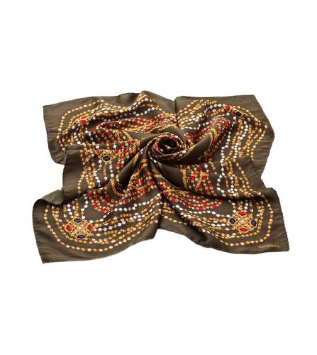 CHANEL SILK SCARF GRIPOIX BIJOUX MOTIF