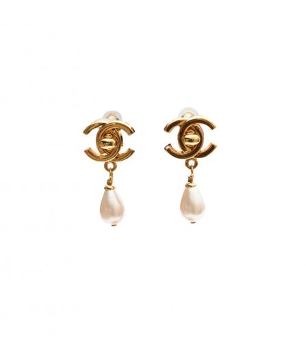 chanel earrings dangle pearl clip