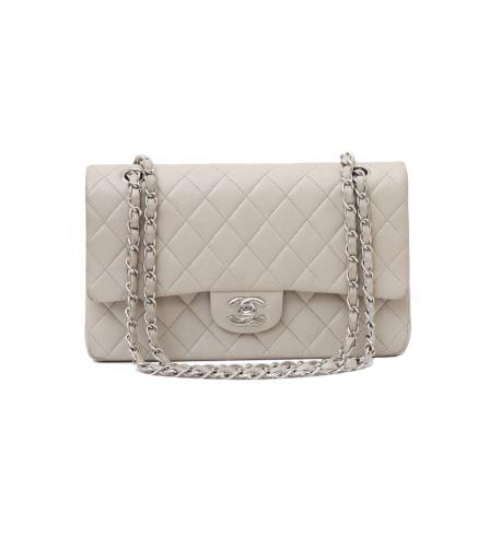 CHANEL LAMBSKIN QUILTED MEDIUM DOUBLE FLAP GRAY