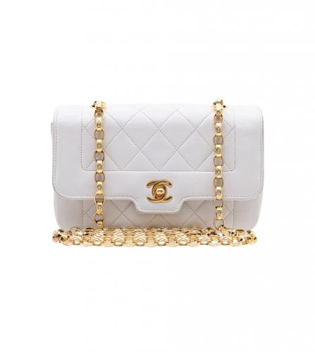 Mini flap bag, Calfskin & gold-tone metal, white — Fashion