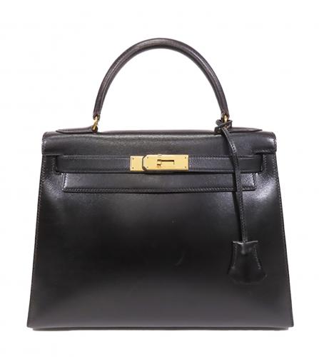 HERMES  KELLY BLACK BOX CALF 28