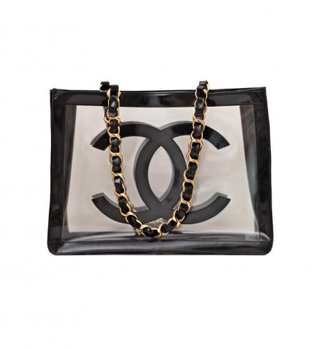 CHANEL BLACK VINYL BIG TOTE BAG