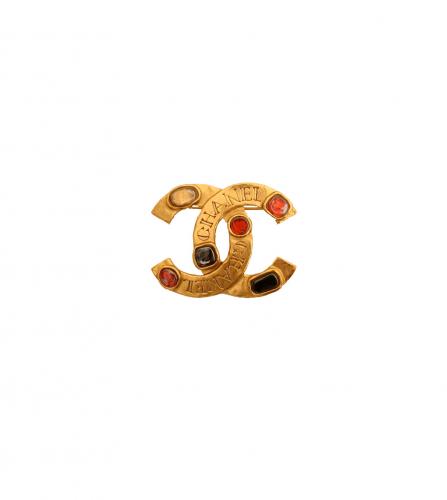 CHANEL MULTI COLOR STONE GLASS BROOCH