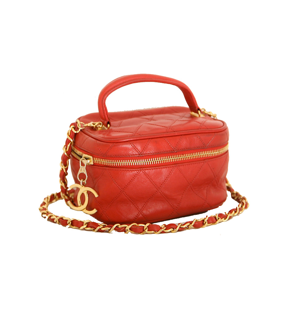 CHANEL LAMBSKIN QUILTED VANITY RED VINTAGE PARIS