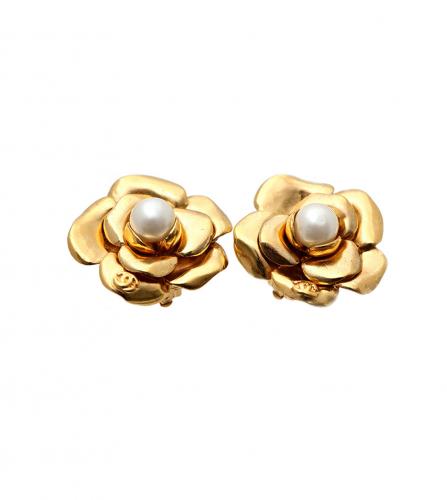 CHANEL CAMELIA CLIP-ON EARRINGS