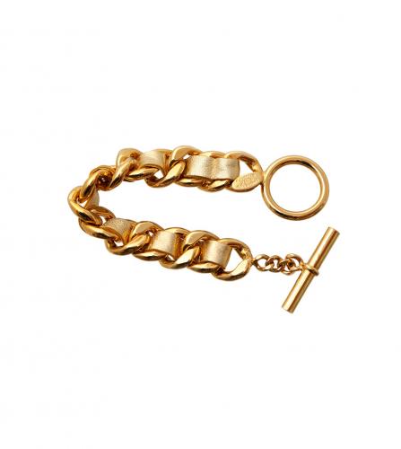 CHANEL GOLD LEATHER CHAIN BRACELET