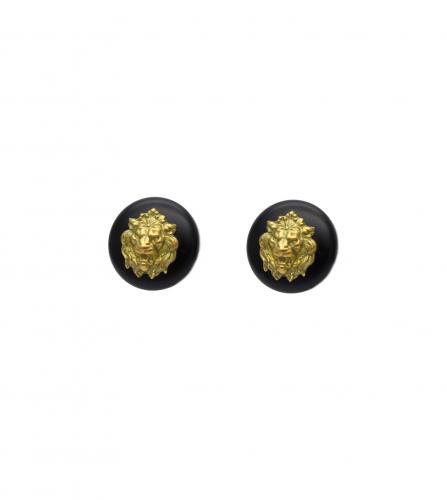 CHANEL BLACK LION ROUND CLIP-ON EARRINGS