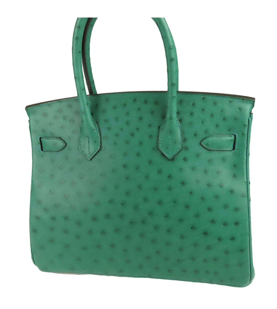 A GREEN OSTRICH 'KELLY' BAG