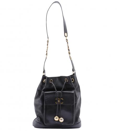 CHANEL DRAWSTRING CAVIAR SKIN BAG BLACK