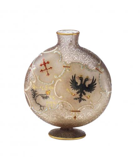 DAUM AN ENAMELED AND GILT-DECORATED GLASS VASE