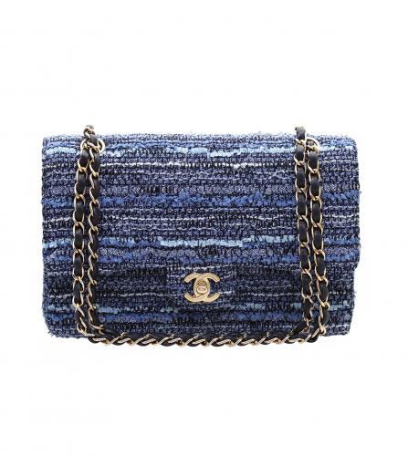 CHANEL BLUE TWEED FLAP BAG