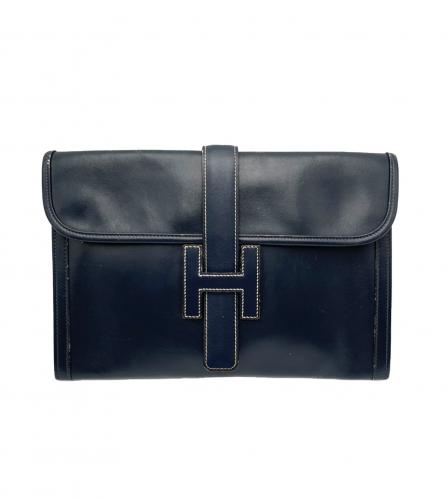 HERMES JIGE BOX CALF CLUTCH BAG DARK NAVY