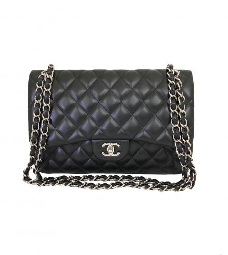 CHANEL LAMBSKIN QUILTED MAXI DOUBLE FLAP BLACK