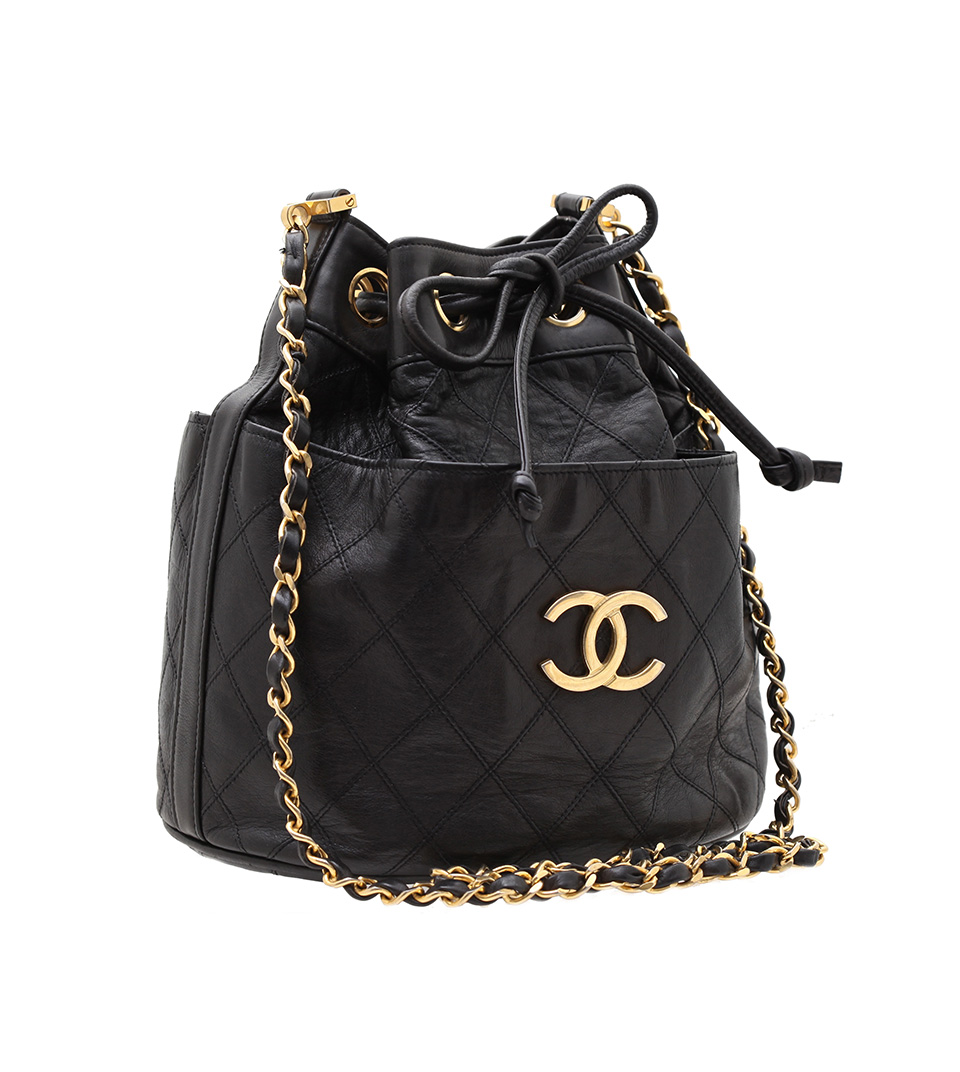 CHANEL BLACK DRAWSTRING BAG VINTAGE PARIS