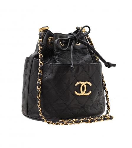 CHANEL BLACK DRAWSTRING BAG