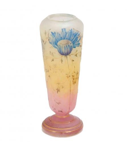 SMALL FRENCH ETCHED AND ENAMELED GLASS BUD VASE