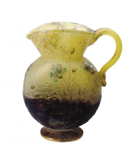 FRENCH ETCHED AND ENAMELED GLASS EWER