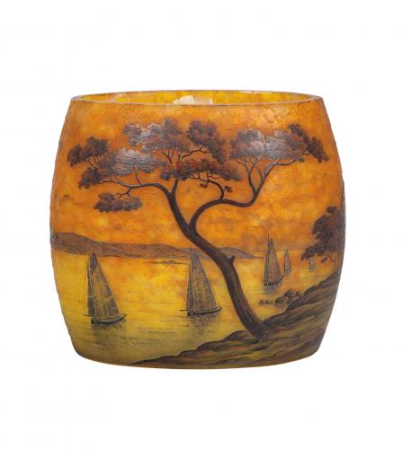 FRENCH ETCHED AND ENAMELED LANDSCAPE VASE