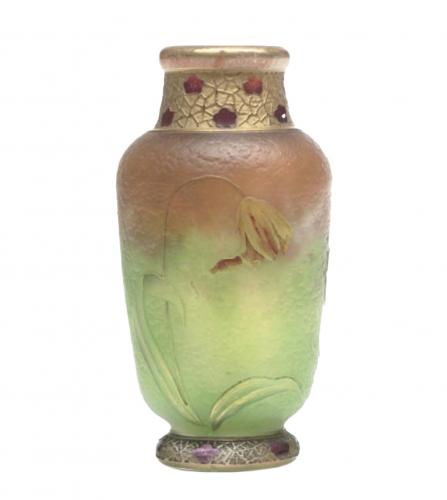 DAUM SMALL ENAMELLED PAVOT VASE