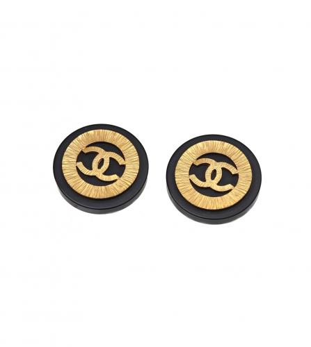 CHANEL BLACK CLIP-ON EARRINGS