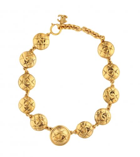 CHANEL GOLD METAL BUTTON NECKLACE