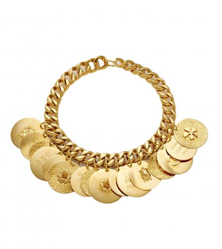 CHANEL GOLD METAL MEDALLION CHAIN NECKLACE