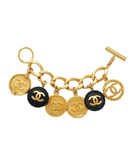 CHANEL GOLD METAL MEDALLION CHAIN BRACELET