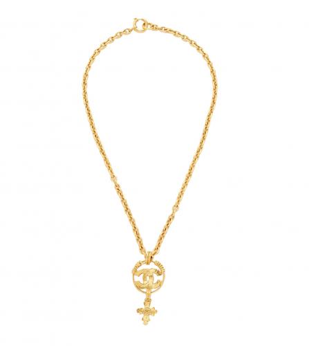 CHANEL GOLD METAL CC CROSS PENDANT NECKLACE