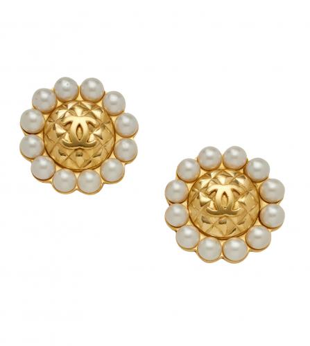 CHANEL IMITATION PEARL GOLD METAL EARRINGS