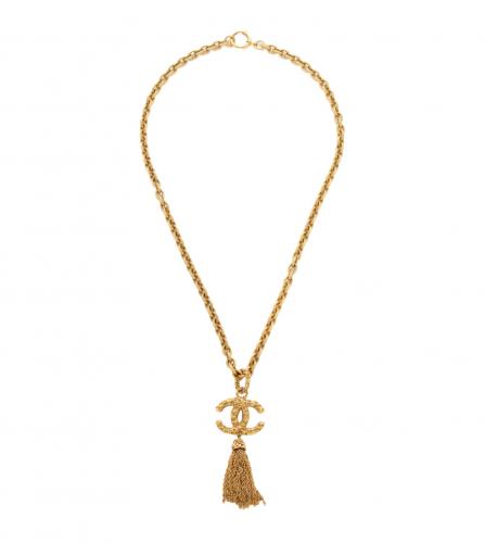 CHANEL GOLD METAL CC TASSEL NECKLACE