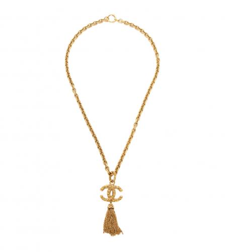 CHANEL GOLD METAL CC TASSEL NECKLACE
