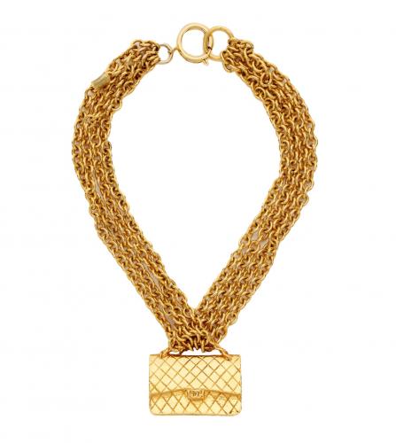 CHANEL GOLD METAL FLAP BAG NECKLACE