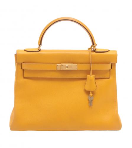 Hermès Jaune Ambre Courchevel Kelly Retourne 32 QGB0H158YB002