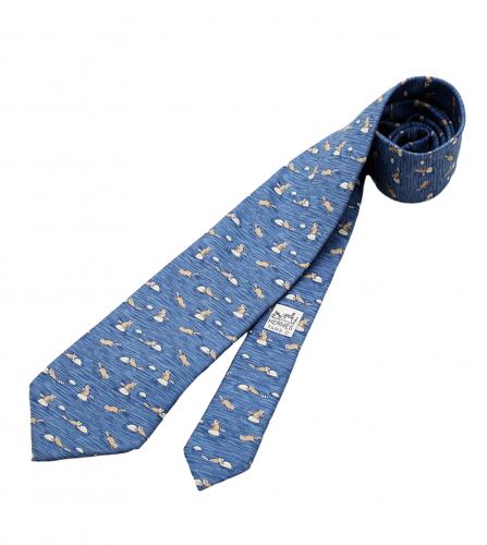 HERMES SILK TIE RACCOON