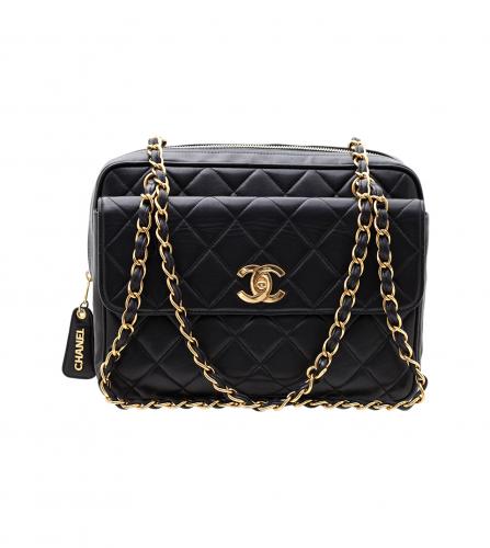 CHANEL LAMBSKIN QUILTED FLAP SHOULDER BLACK