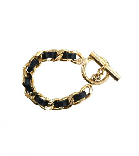 CHANEL BLACK LEATHER CHAIN BRACELET