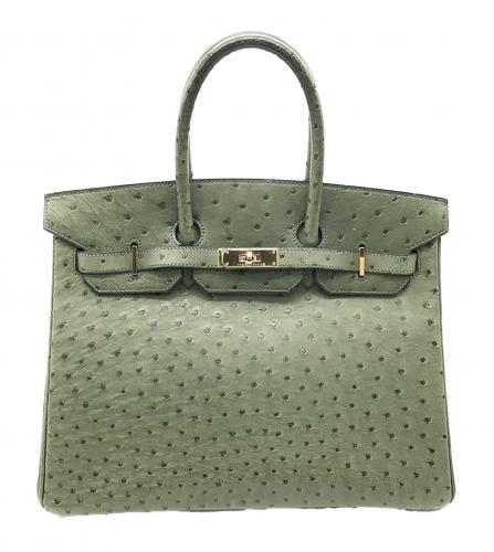 A GREEN OSTRICH 'KELLY' BAG