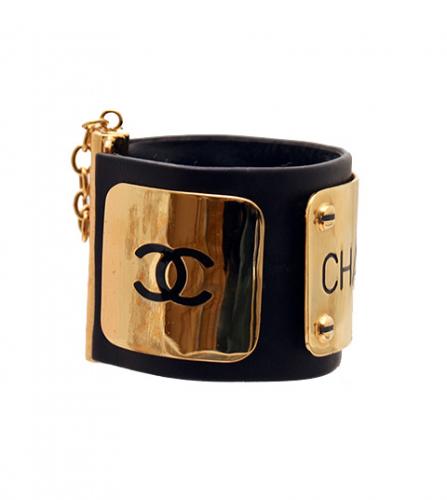 CHANEL BLACK BANGLE GOLD TONE