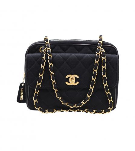 CHANEL JERSEY BLACK FLAP BAG