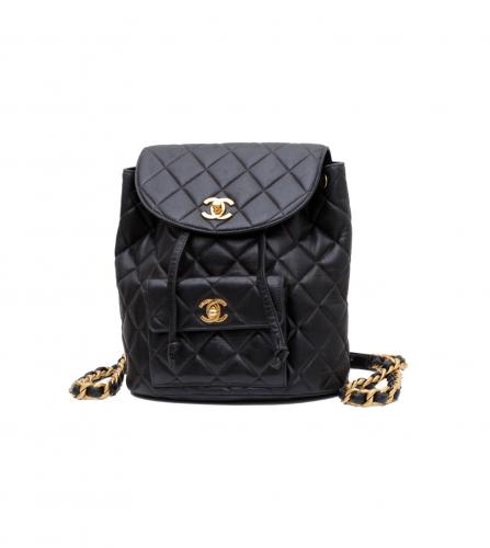 CHANEL BLACK BACKPACK GOLD TONE